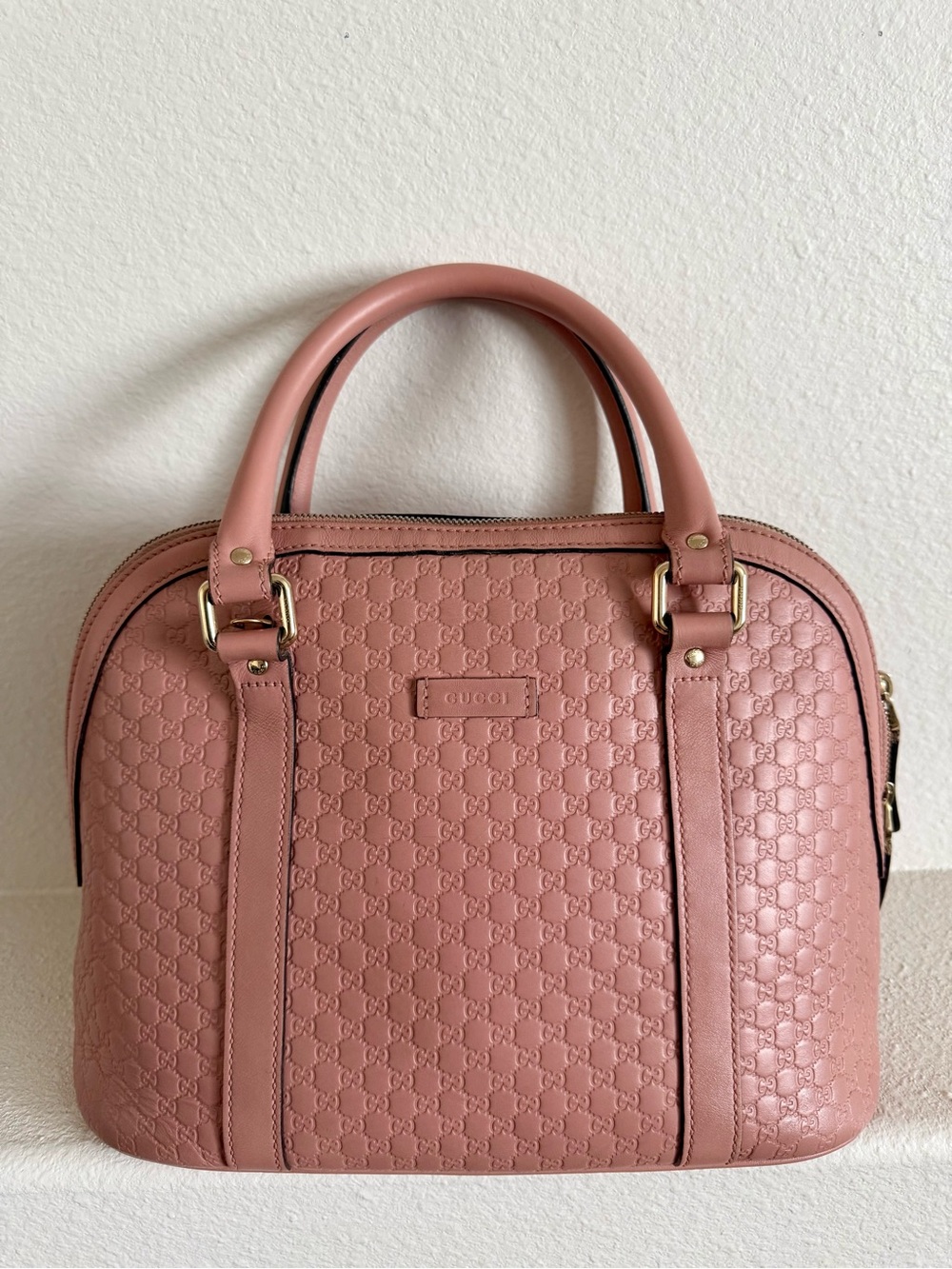 Gucci Rose Pink Embossed Leather Satchel with Gold Hardware